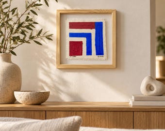 Original Textured Oil Pastel Painting, Abstract Red Artwork