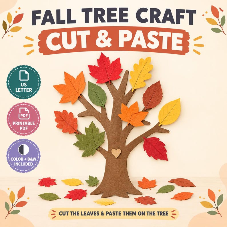 Fall Tree Craft for Kids, Autumn Tree Craft, Cut and Paste Leaves ...