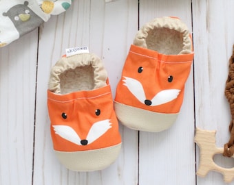 fox baby shoes - kids fox moccasins - vegan soft sole shoes - kids slippers with fox - fox baby shower gift - fox theme birthday gift