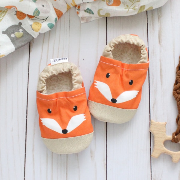 fox baby shoes - kids fox moccasins - vegan soft sole shoes - kids slippers with fox - fox baby shower gift - fox theme birthday gift