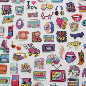 90&#39;s Stickers for Water Bottle, Retro Stickers, Laptop Stickers, Waterproof Sticker Pack, 90&#39;s Aesthetic Sticker Pack, Kids Bulk Stickers