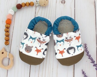 woodland animals baby shoes - toddler moccasins - vegan soft sole shoes - kids animal slippers - woodland baby shower gift - forest birthday