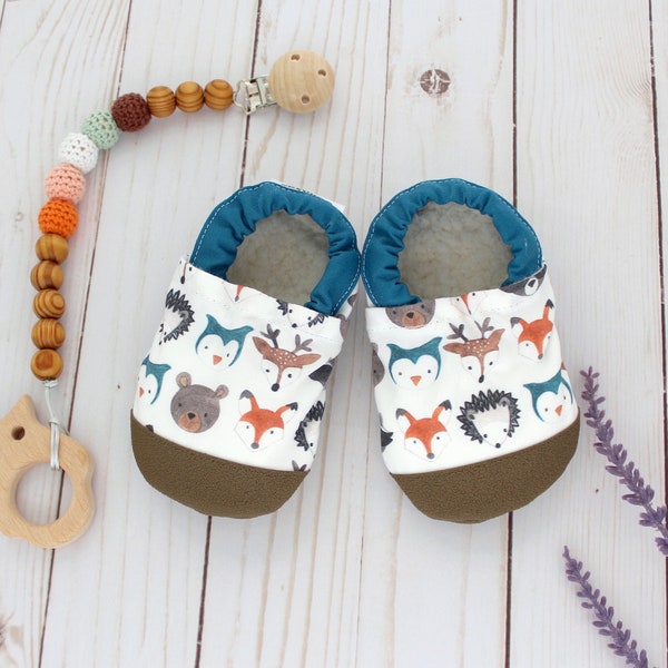 woodland animals baby shoes - toddler moccasins - vegan soft sole shoes - kids animal slippers - woodland baby shower gift - forest birthday