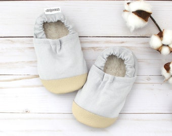 gray linen baby moccs - kids slippers - vegan soft sole baby shoes - rubber sole linen shoes - earthy baby accessories - baby shower gift
