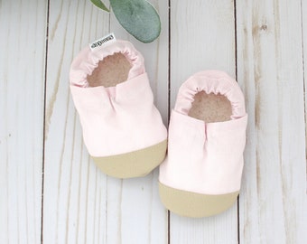 pink linen soft sole shoes - kids linen slippers - vegan soft sole baby moccs - rubber sole toddler shoes - natural girl baby shower gift