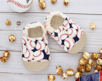 baseball baby shoes - take me out to the ball game - baseball slippers - baseball moccasins - vegan shoes - baseball baby shower - boy gift