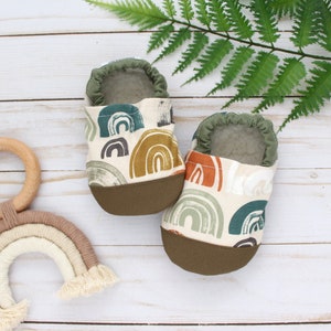 earthy rainbow baby shoes kids rainbow slippers vegan baby rainbow moccasins neutral rainbow baby shower gift rainbow baby gift image 1