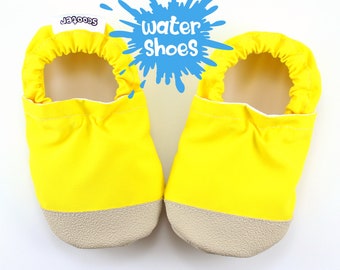 yellow water shoes - soft sole water shoes for babies and kids - swim moccs - kids pool shoes - vegan footwear - toddler shoes - minimalist