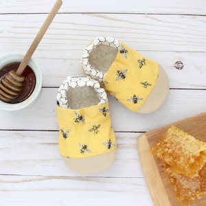 honey bee baby shoes kids soft sole shoes big kids slippers bee moccasins vegan shoes bee baby shower gender neutral baby gift image 1