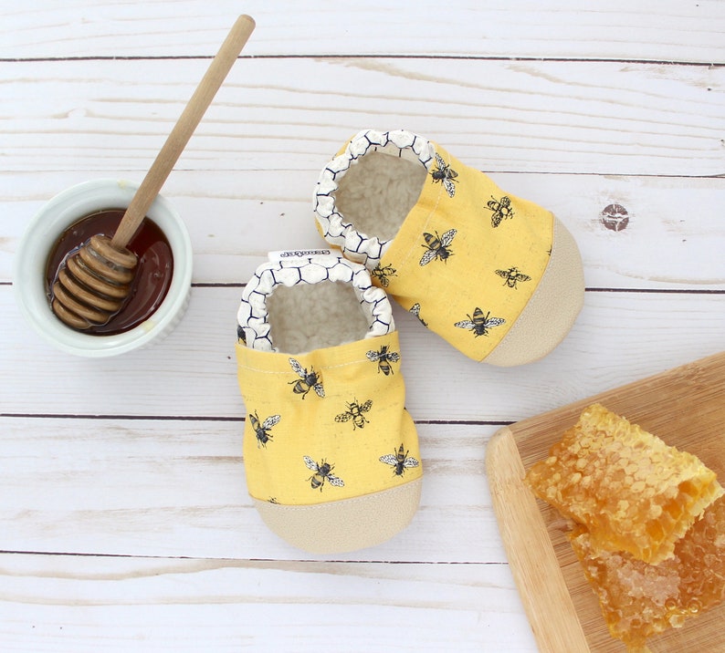 honey bee baby shoes kids soft sole shoes big kids slippers bee moccasins vegan shoes bee baby shower gender neutral baby gift image 1