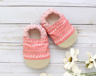 pink baby soft sole shoes - kids pink slippers - vegan soft sole baby moccs - rubber sole toddler shoes - baby shower gift for girl