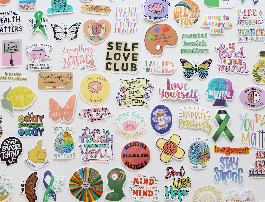 Mental Health Stickers, Glossy Vinyl Decals for Laptop, Water Bottle ...