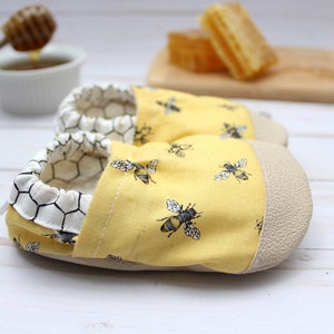 honey bee baby shoes kids soft sole shoes big kids slippers bee moccasins vegan shoes bee baby shower gender neutral baby gift image 3