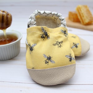 honey bee baby shoes kids soft sole shoes big kids slippers bee moccasins vegan shoes bee baby shower gender neutral baby gift image 2