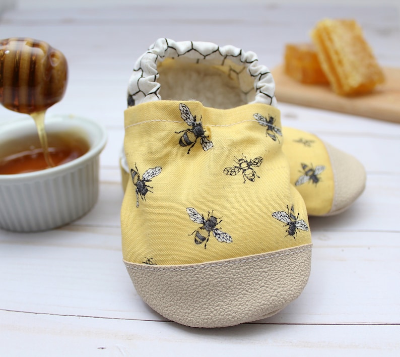 honey bee baby shoes kids soft sole shoes big kids slippers bee moccasins vegan shoes bee baby shower gender neutral baby gift image 2