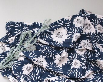 navy blue floral muslin swaddle - nursing cover - double gauze baby swaddle - gender neutral baby shower gift - cotton baby blanket