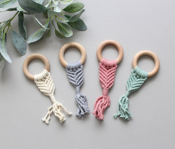 Macrame Baby Teether Boho Tassel Teether Ring Gender Neutral Baby