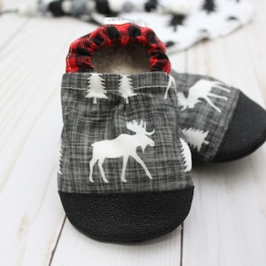 kids moose shoes moose baby booties buffalo plaid shoes new baby gift kids moose slippers baby shower gift buffalo check shoes image 2