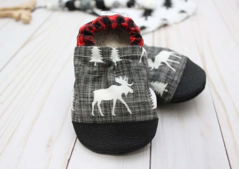 kids moose shoes moose baby booties buffalo plaid shoes new baby gift kids moose slippers baby shower gift buffalo check shoes image 2