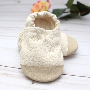 cream lace baby shoes toddler moccasins kids lace slippers flower girl shoes baptism shoes christening booties baby shower gift image 2