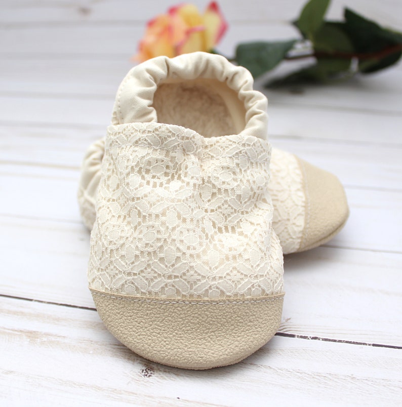 cream lace baby shoes toddler moccasins kids lace slippers flower girl shoes baptism shoes christening booties baby shower gift image 2