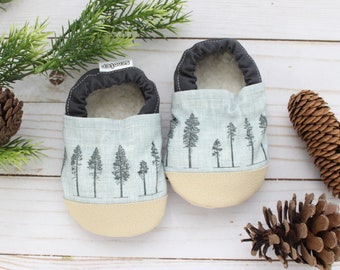 gray tree baby shoes - moccasins with trees - vegan soft sole shoes - kids tree slippers - gender neutral gift - woodland baby shower gift