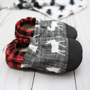 kids moose shoes moose baby booties buffalo plaid shoes new baby gift kids moose slippers baby shower gift buffalo check shoes image 3