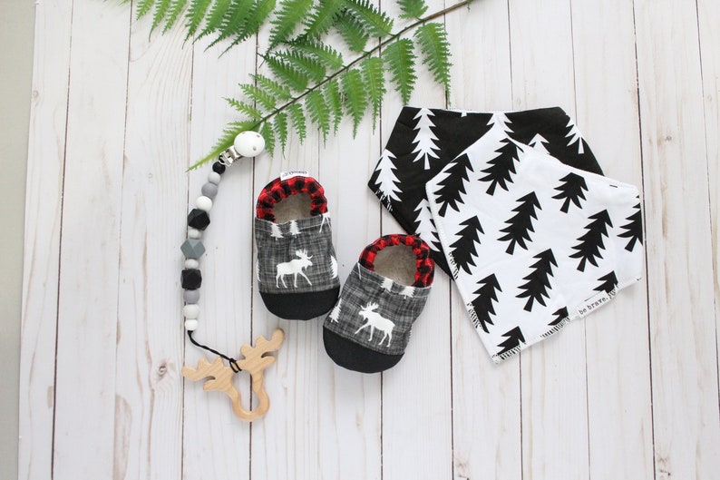 kids moose shoes moose baby booties buffalo plaid shoes new baby gift kids moose slippers baby shower gift buffalo check shoes image 6