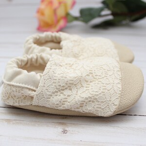 cream lace baby shoes toddler moccasins kids lace slippers flower girl shoes baptism shoes christening booties baby shower gift image 3