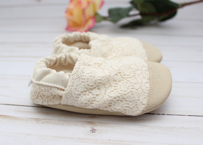 cream lace baby shoes toddler moccasins kids lace slippers flower girl shoes baptism shoes christening booties baby shower gift image 3