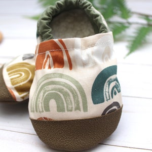 earthy rainbow baby shoes kids rainbow slippers vegan baby rainbow moccasins neutral rainbow baby shower gift rainbow baby gift image 2