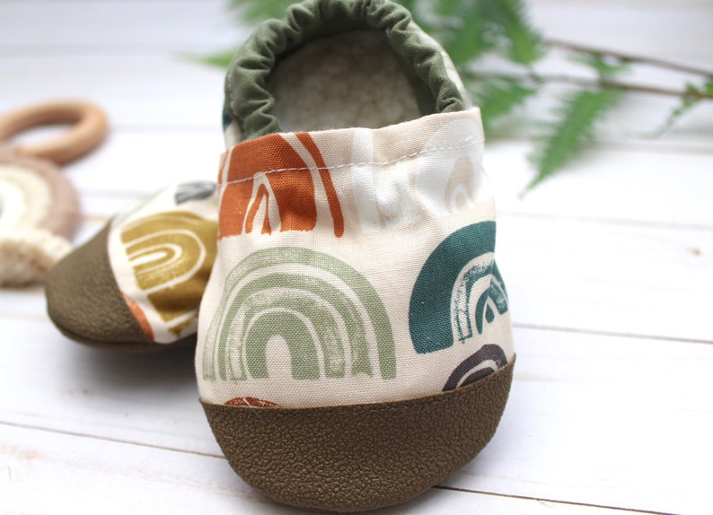 earthy rainbow baby shoes kids rainbow slippers vegan baby rainbow moccasins neutral rainbow baby shower gift rainbow baby gift image 2