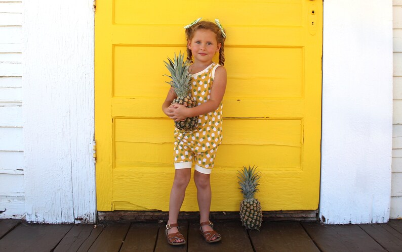 LAST ONE 6-12 mos // pineapple romper yellow romper pineapple clothing tropical toddler romper one piece outfit vegan clothing kids clothing image 6