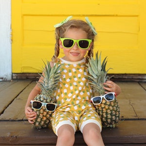 LAST ONE 6-12 mos // pineapple romper yellow romper pineapple clothing tropical toddler romper one piece outfit vegan clothing kids clothing image 2