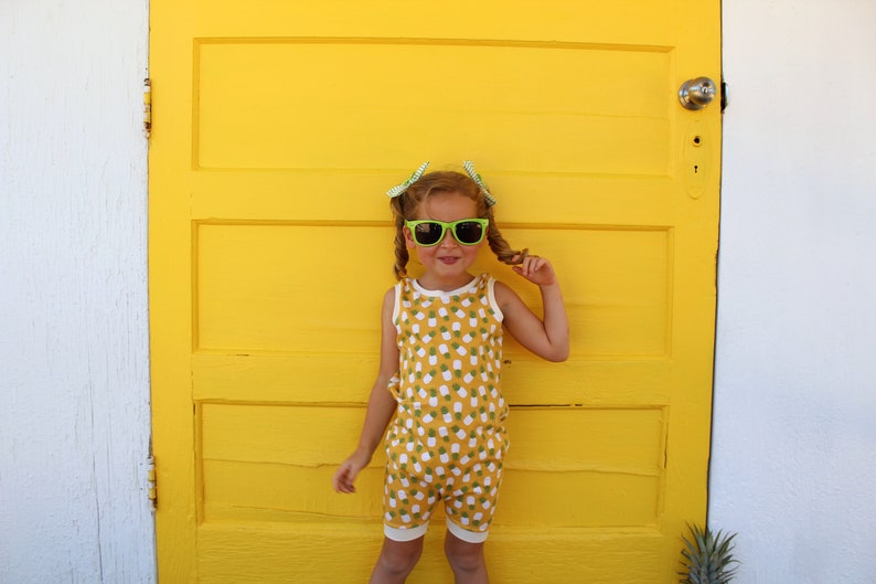 LAST ONE 6-12 mos // pineapple romper yellow romper pineapple clothing tropical toddler romper one piece outfit vegan clothing kids clothing image 3