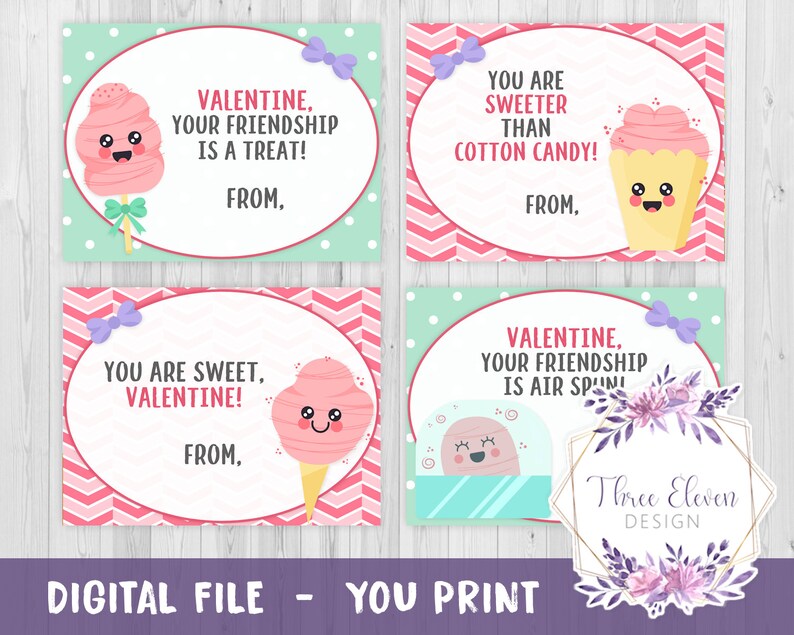 Cotton Candy Printable Valentine's Cards Etsy