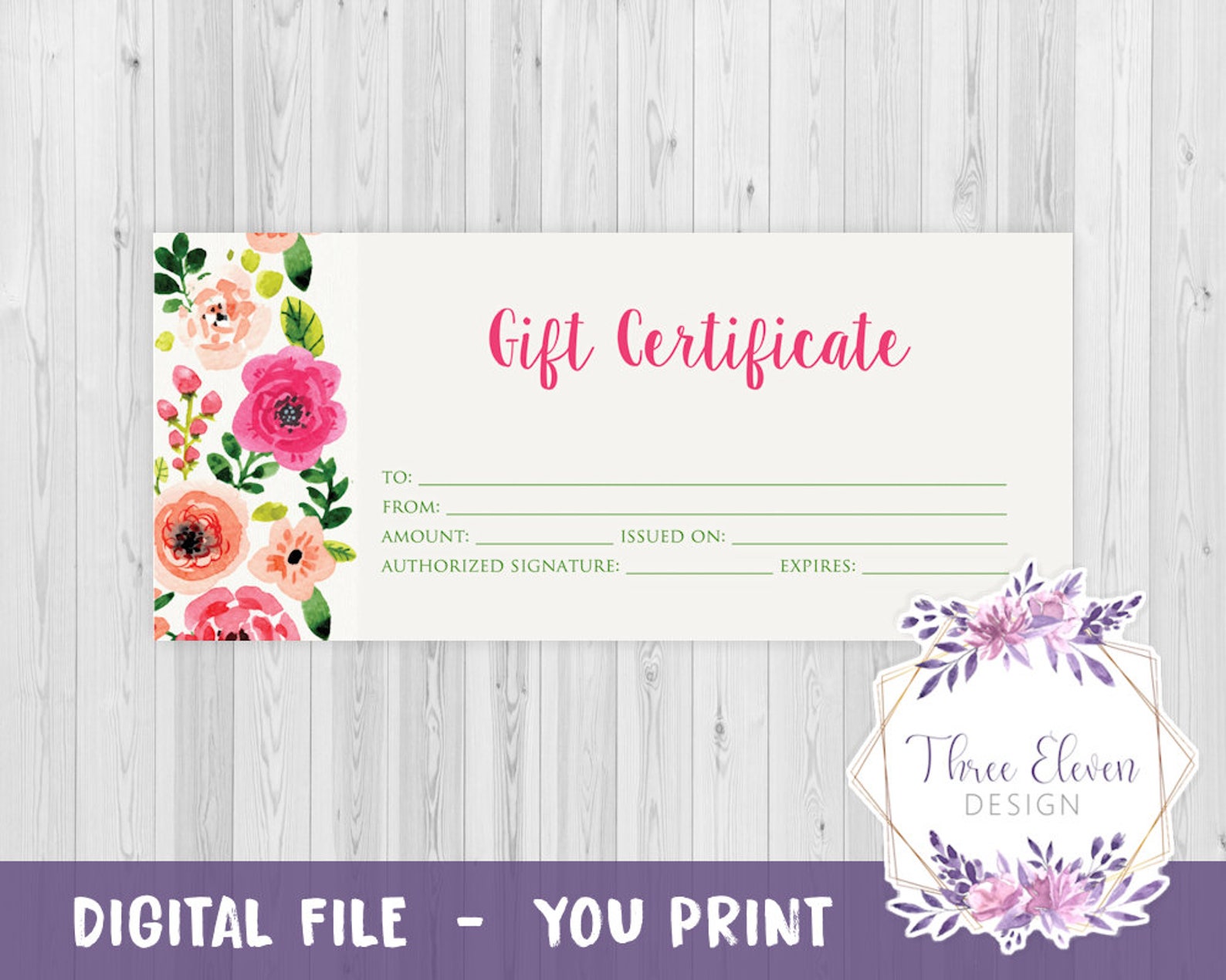 Floral Printable Gift Certificate Business Printable Etsy