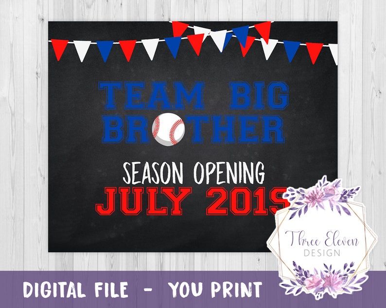 Baseball Pregnancy Announcement Team Big Brother Printable Pregnancy Chalkboard Sign