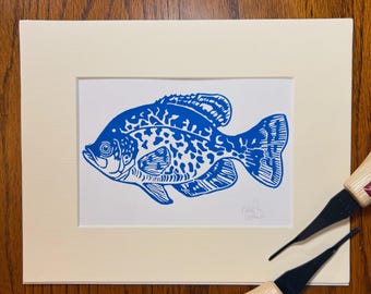 CRAPPIE Linocut Print - 5x7 handmade fish wildlife art