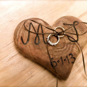 Ring Bearer Pillow Heart Ring Bearer Wedding Ring Bearer Pillow Rustic Ring Bearer Heart Ring Bearer Wooden Ring Bearer image 2