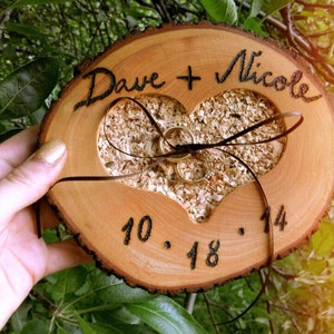 Wedding Ring Bearer Pillow Wooden Heart Customized Ring Bearer For Rustic Country Weddings