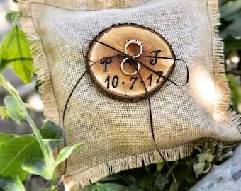 Rustic Wedding Ring Bearer Pillow Holder Forest Country Fall Winter Weddings