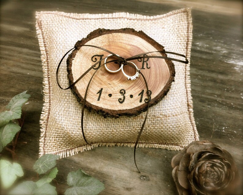 Rustic Wedding Ring Bearer Pillow, Pine Cone Wedding, Wedding Ring holder, Rustic Wedding, Fall Wedding image 3