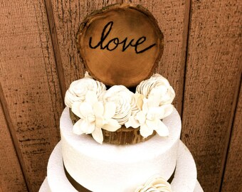 Flower Wedding Cake Topper - Wooden Wedding Cake Topper - Wedding Cake Topper - Unique Cake Toppers - Fall Wedding - Cake Decor