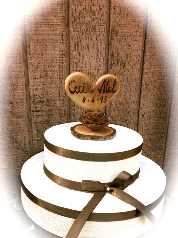 Wedding Cake Topper Rustic Wedding Cake Topper Wooden Heart Etsy