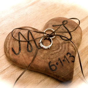 Personalized Wooden Heart Ring Bearer Pillow: Rustic Wedding Decor