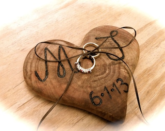 Personalized Wooden Heart Ring Bearer Pillow: Rustic Wedding Decor
