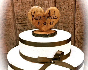 Rustic Wedding Cake Topper - Unique Wedding Cake Topper - Wooden Heart Wedding Cake Topper - Unique Cake Topper - Customized Cake Topper