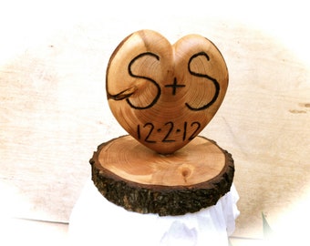 Rustic wedding cake topper wooden heart forest country fall