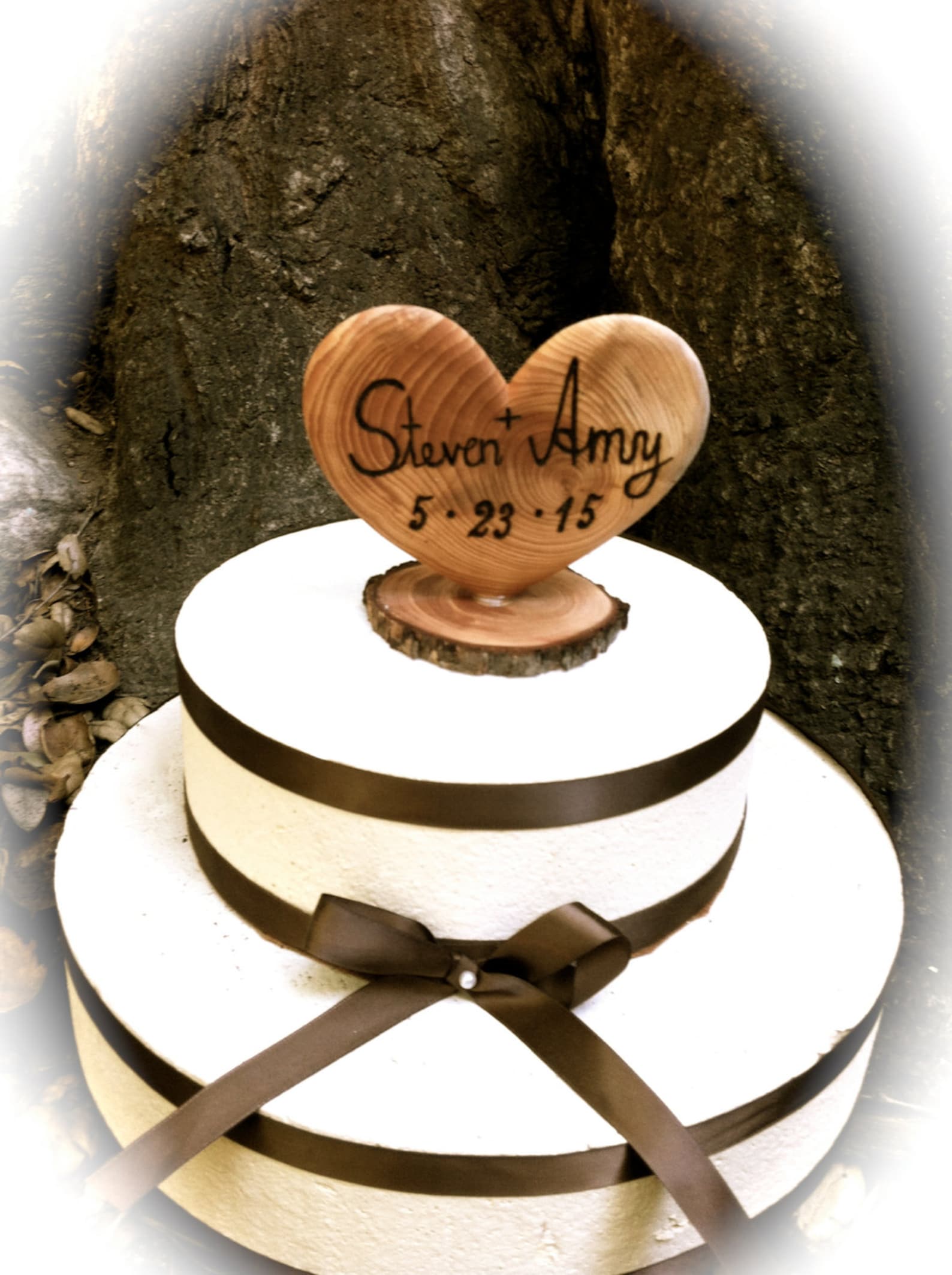 Rustic Wedding Cake Topper Wooden Heart Cake Topper Wedding Etsy